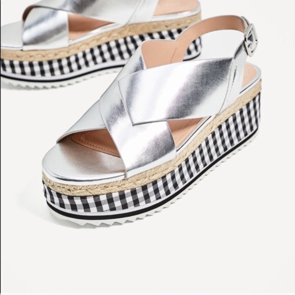ZARA Checkered Crossover Platform Wedges